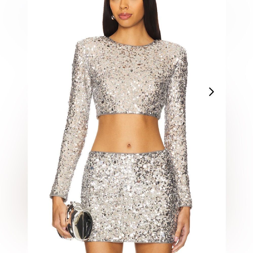 Nwt Lovers And Friends Crystal Sequin Cropped Top Silver Blouse Revolve S